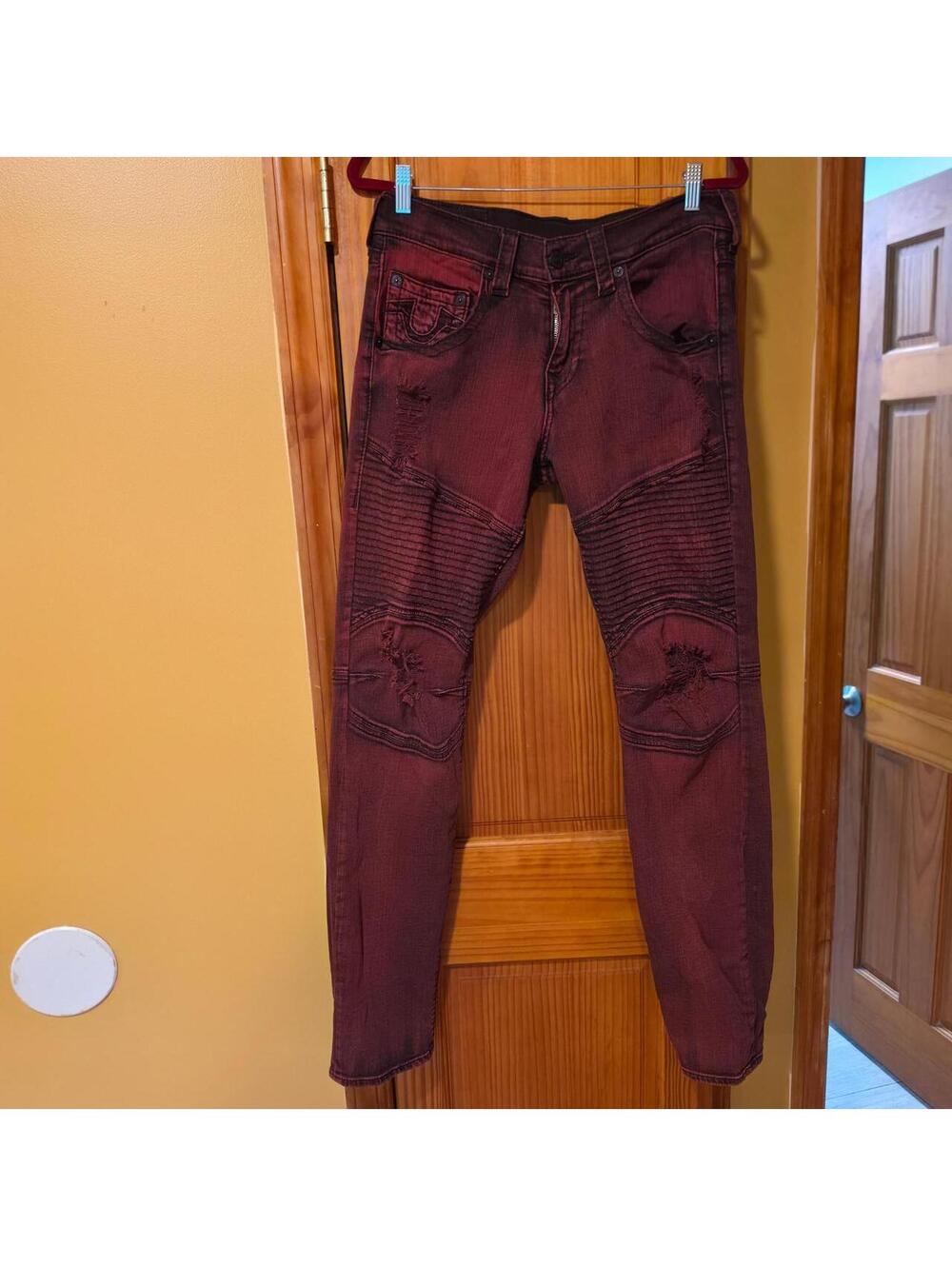 True Religion Men's Burgundy and Red Jeans